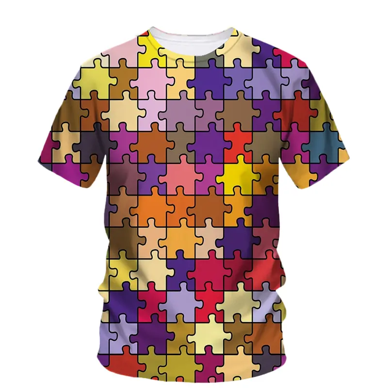 Card Puzzle T-shirt Multicolor Multishape 3D Printing T Shirts Round Neck Short Sleeves For Men's Kids Summer Fashion New Tees