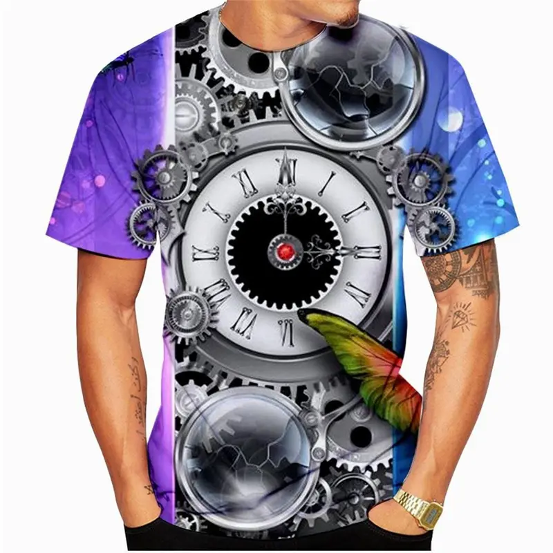 Retro Unique Clocks Design T Shirt Men's Clothing Short Sleeve O-neck T Shirts 3D Printed Cool Personality Fashion Trend Tee Top