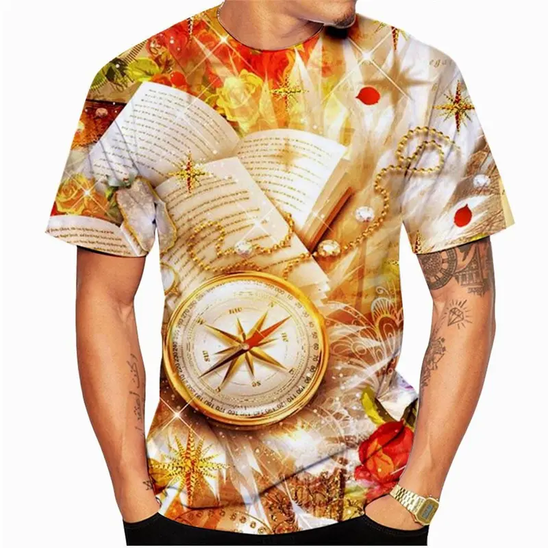 Retro Unique Clocks Design T Shirt Men's Clothing Short Sleeve O-neck T Shirts 3D Printed Cool Personality Fashion Trend Tee Top