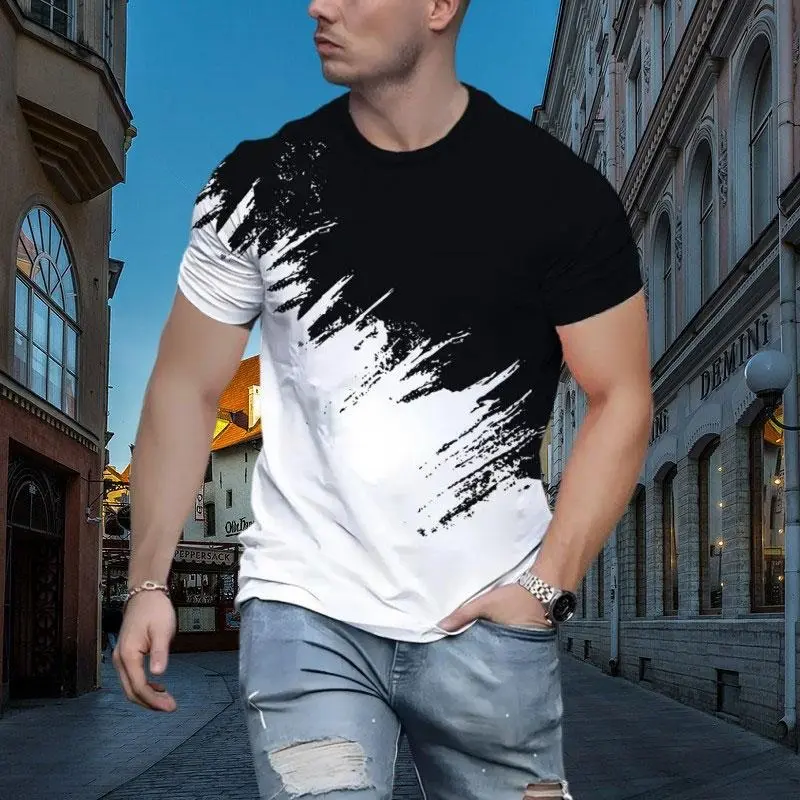 3D Print Graffiti Brush Graphic Men's T-shirt Hip Hop Streetwear Y2k Short Sleeve T Shirts Summer Leisure Daily Fashion Men Tees