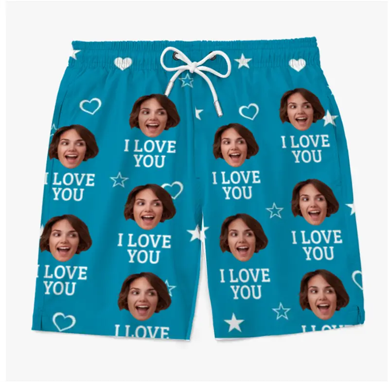 Funny Face Couple Custom Photo Beach Short Unisex 3D Print Personality Design Drawstring Board Shorts Summer Humour Swim Trunks