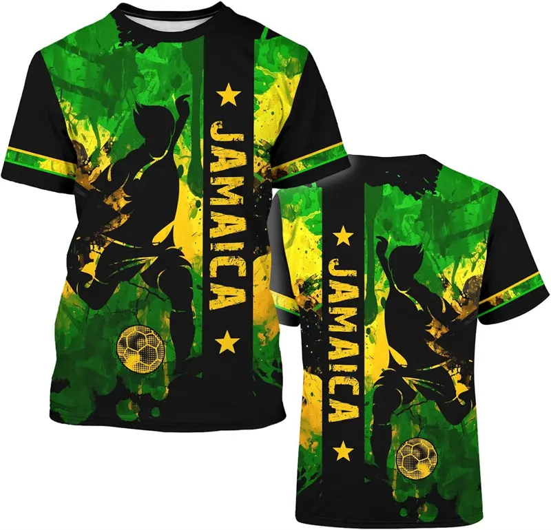 Jamaica Run Sport Breathable Men's T-shirt Colorful Swirls Graffiti 3D Print Short Sleeve T Shirts Summer Casual Football Tee