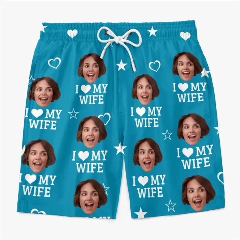 Funny Face Couple Custom Photo Beach Short Unisex 3D Print Personality Design Drawstring Board Shorts Summer Humour Swim Trunks