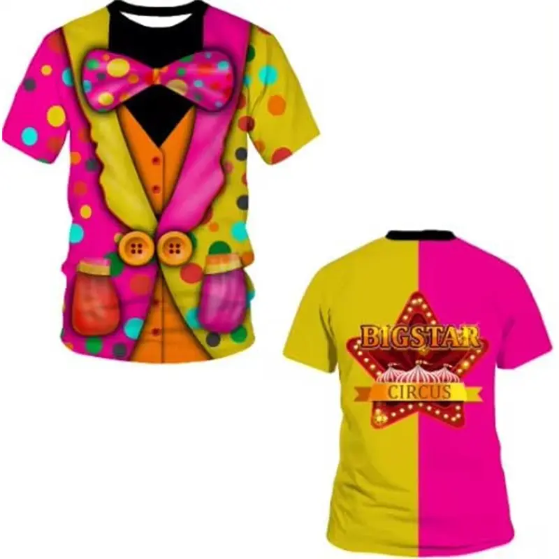3D T Shirt Clown Costume Funny Short Sleeve Themed Party Carnival Birthday Novelty Tee Top Halloween Cosplay Circu