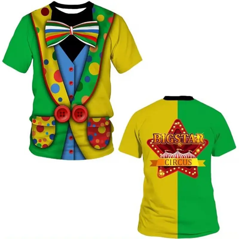 3D T Shirt Clown Costume Funny Short Sleeve Themed Party Carnival Birthday Novelty Tee Top Halloween Cosplay Circu