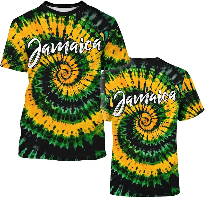 Jamaica Run Sport Breathable Men's T-shirt Colorful Swirls Graffiti 3D Print Short Sleeve T Shirts Summer Casual Football Tee