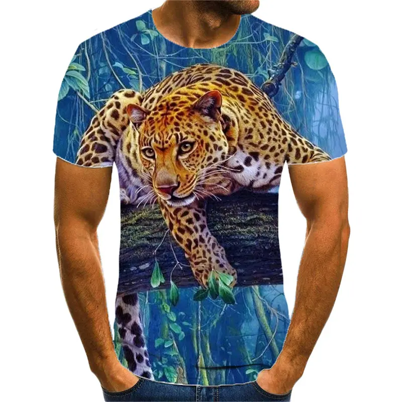 Leopard 3d Printed T-shirt For Men Cool Animal Pattern Round Neck Tee Shirt Short Sleeves Streetwear Casual Fashion Tees Top