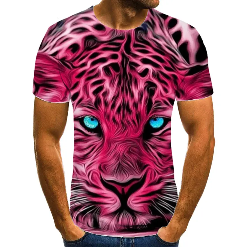 Leopard 3d Printed T-shirt For Men Cool Animal Pattern Round Neck Tee Shirt Short Sleeves Streetwear Casual Fashion Tees Top