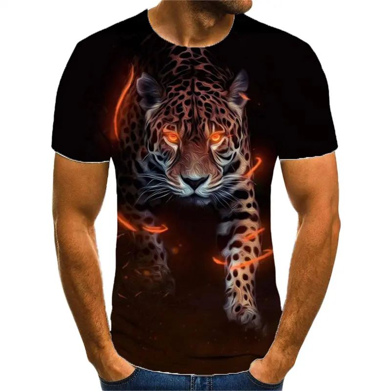 Leopard 3d Printed T-shirt For Men Cool Animal Pattern Round Neck Tee Shirt Short Sleeves Streetwear Casual Fashion Tees Top