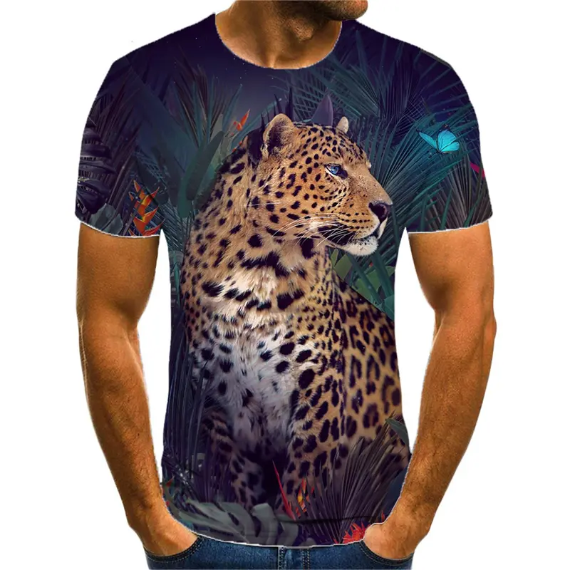 Leopard 3d Printed T-shirt For Men Cool Animal Pattern Round Neck Tee Shirt Short Sleeves Streetwear Casual Fashion Tees Top
