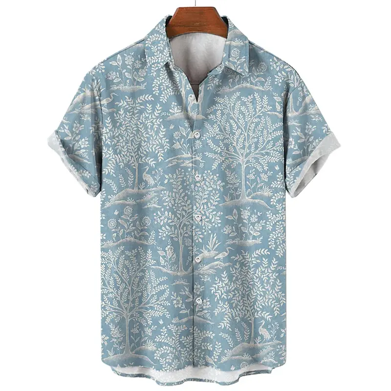 Chinese Style Flower 3d Printed Shirt For Men's Casual Fashion Plant Pattern Shirts Short Sleeves Single Breasted Street Blouse