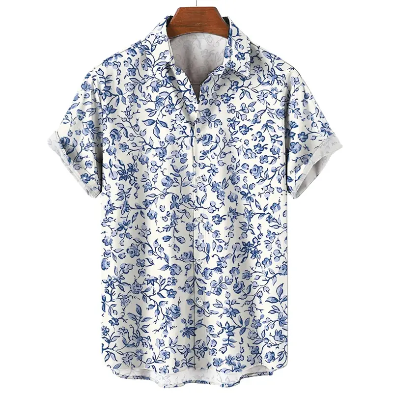 Chinese Style Flower 3d Printed Shirt For Men's Casual Fashion Plant Pattern Shirts Short Sleeves Single Breasted Street Blouse