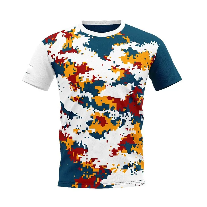 Sport Camouflage Print Quick Dry Gym T-shirt For Men Sport Casual Short Sleeve T Shirts Run Badminton Trend New Loose Tee Top