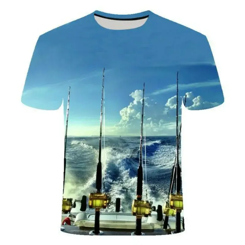 Go Fishing 3d Printed T Shirt Men Summer Clothes Short Sleeves O-neck Sports T-shirt Street Funny Pattern Trend Fashion Tees Top