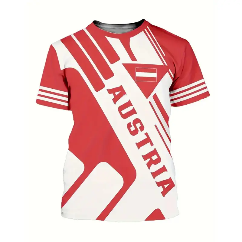 Austria National Flag Themed T-shirt Men's Clothing 3d Printed Stripe Word T Shirts Casual Fashion Street Short Sleeves Tees