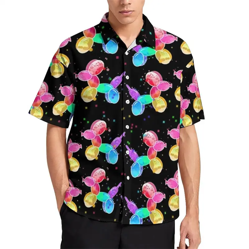 Funny Colorful Balloon Dog Shirt Men's Clothing 3d Printed Cartoon Cute Pattern Shirts Hip Hop Street Perspective Button Blouse