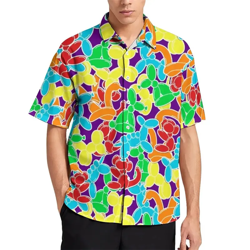 Funny Colorful Balloon Dog Shirt Men's Clothing 3d Printed Cartoon Cute Pattern Shirts Hip Hop Street Perspective Button Blouse