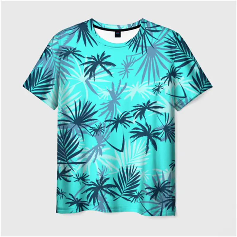 Summer Casual Cartoon Graphic T-shirt Unisex Hawaii Fun 3D Print Loose Breathable Short Sleeve T Shirts Palm Tree Funny Tees