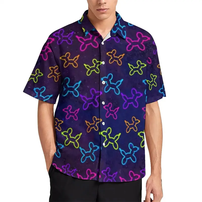 Funny Colorful Balloon Dog Shirt Men's Clothing 3d Printed Cartoon Cute Pattern Shirts Hip Hop Street Perspective Button Blouse