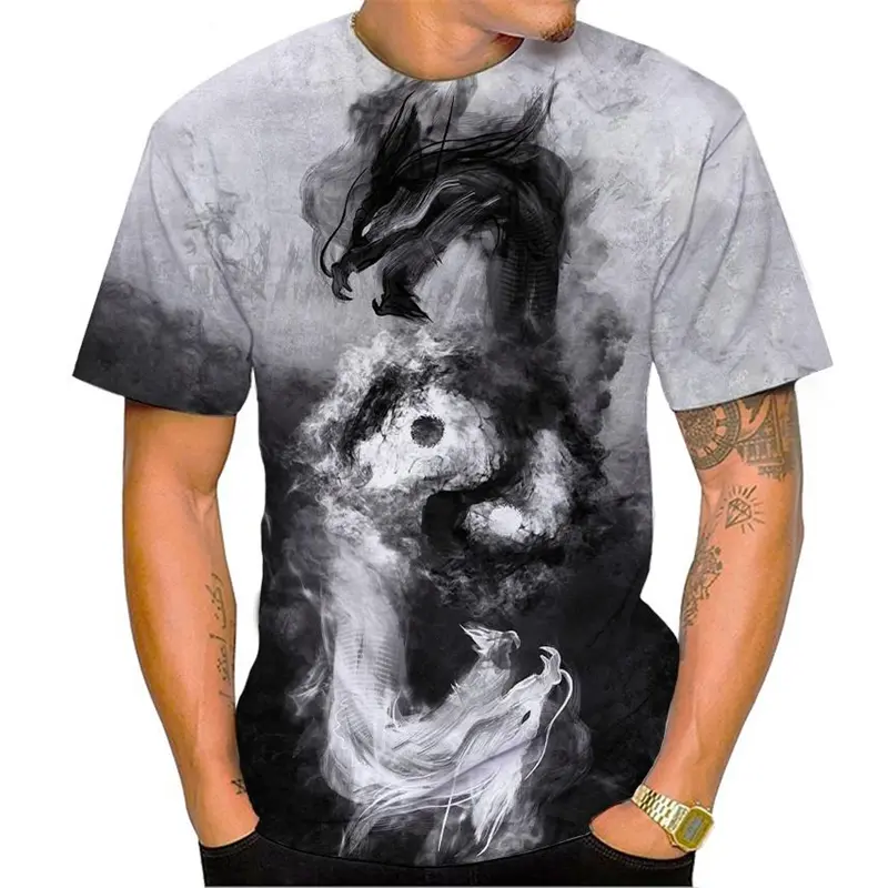 Gossip Tai Chi Yin Yang Men's T-Shirt 3d Printing Graphic Cool Dragon T Shirt Outdoor Casual Short Sleeve Round Neck Tees Tops
