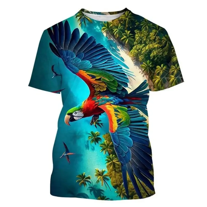 Colorful Cute Parrot 3d Printed T-shirt For Men Kids Funny Animal Pattern Short Sleeves T Shirts Outdoor Casual Street Tees Top