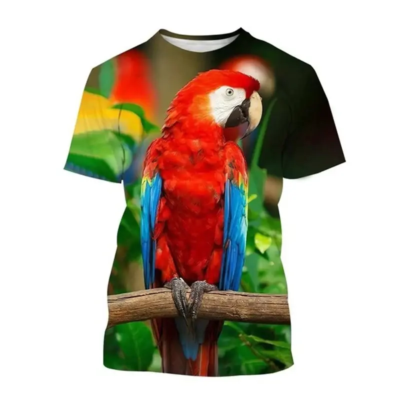 Colorful Cute Parrot 3d Printed T-shirt For Men Kids Funny Animal Pattern Short Sleeves T Shirts Outdoor Casual Street Tees Top