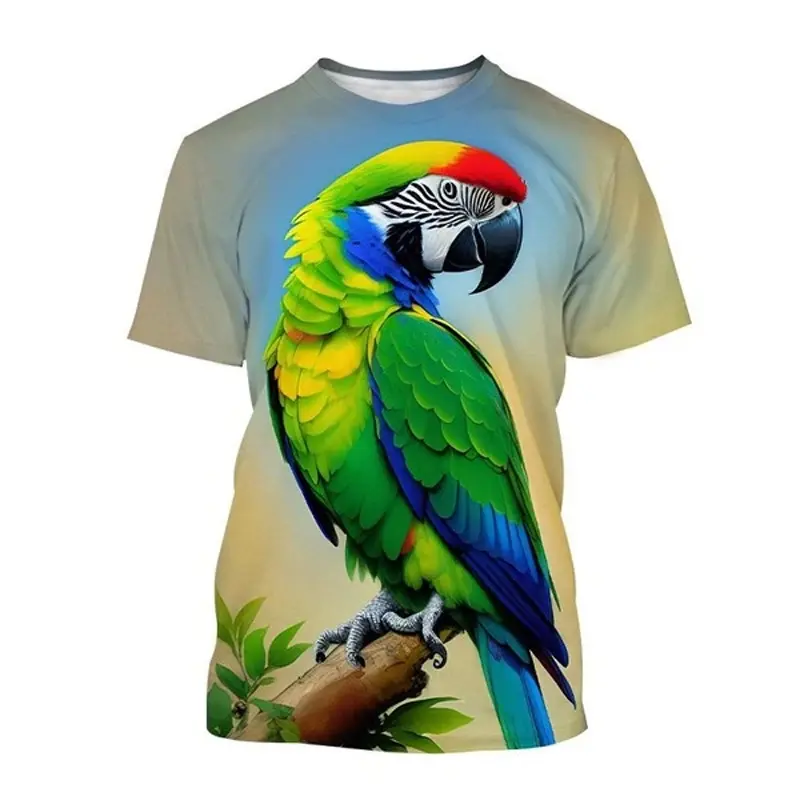 Colorful Cute Parrot 3d Printed T-shirt For Men Kids Funny Animal Pattern Short Sleeves T Shirts Outdoor Casual Street Tees Top