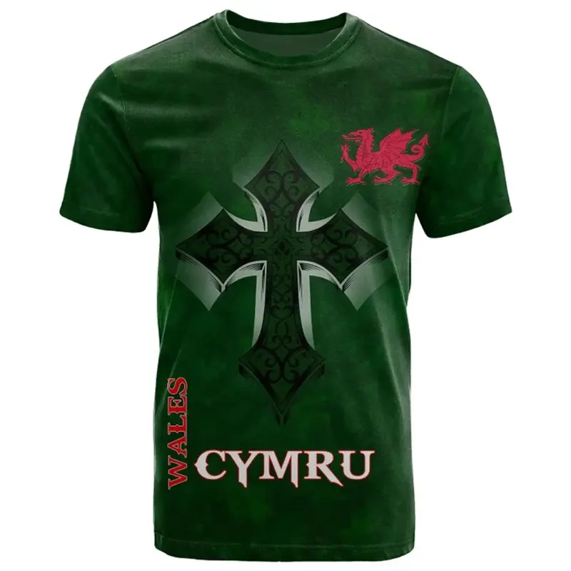 UK Wales Flag Badge 3D Print T Shirt Unisex Daily Casual Streetwear Pride National Day Round Neck Short Sleeve T-shirts Summer