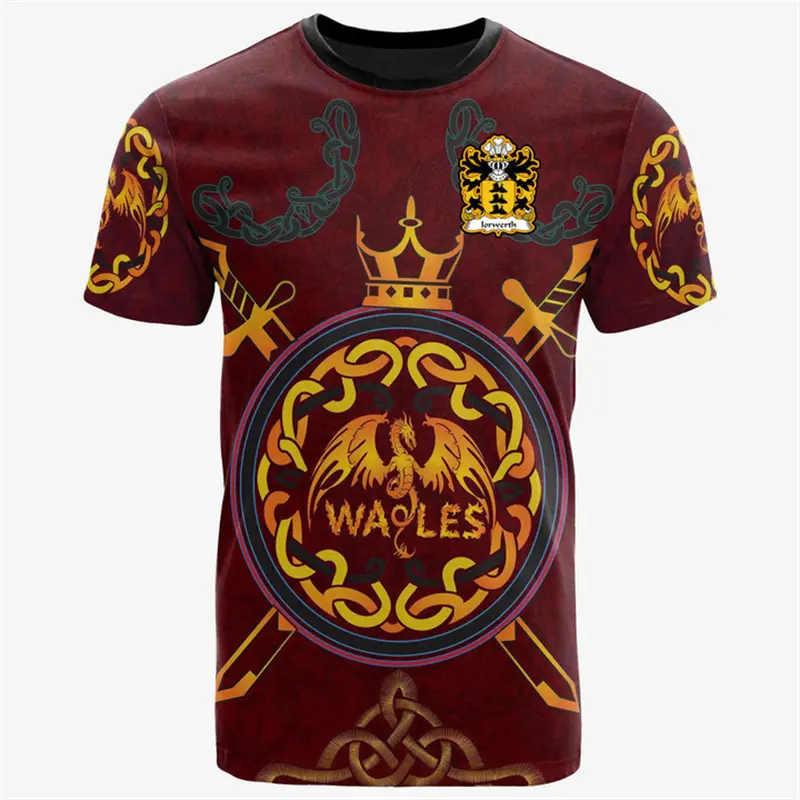 UK Wales Flag Badge 3D Print T Shirt Unisex Daily Casual Streetwear Pride National Day Round Neck Short Sleeve T-shirts Summer