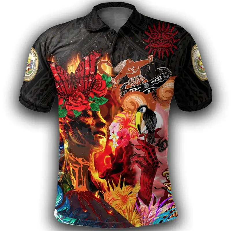 Fashion Hawaii Printed Polo Shirt Men's Clothing 3D Printed Button Lapel Shirts Polynesia Vacation Personality Trend Top 2025