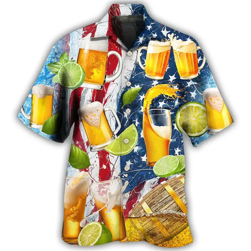 Beer Lover Unique Printed Shirts Men's Clothing Funny Trendy Short Sleeve Shirt 2025 Fashion Novel Street Casual Blouse New
