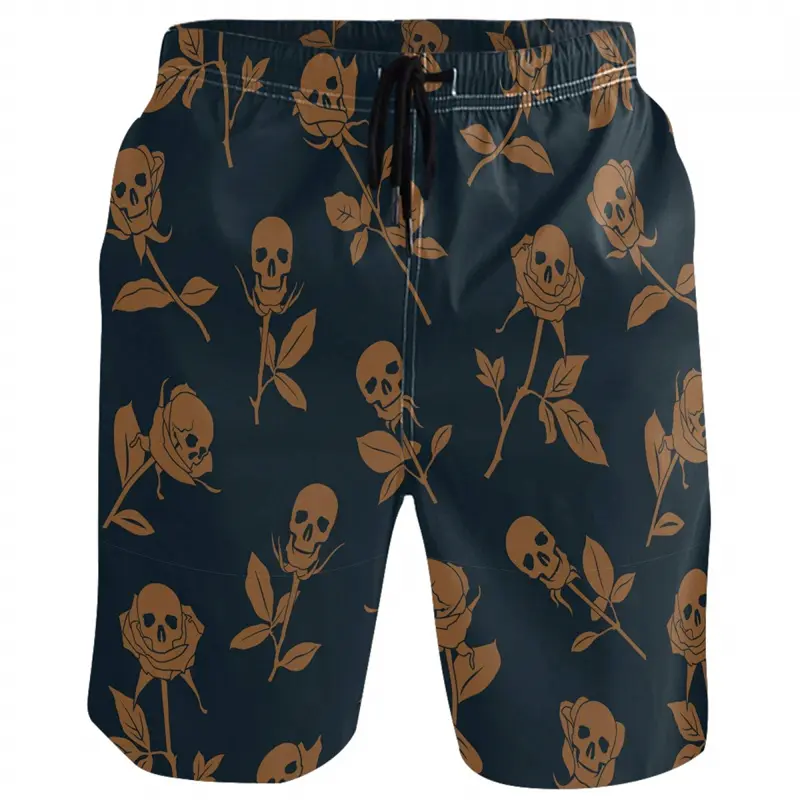 Skull Flower 3d Printed Shorts For Men Street Clothing Short Pants Striped Gradient Color Fashion Summer Loose Short Trousers