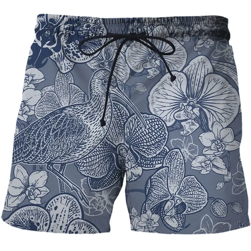 Retro Animal 3d Printed Shorts For Men Bird Snake Flower Street Short Beach Pants Summer Fashion Leisure Trend Short Trousers