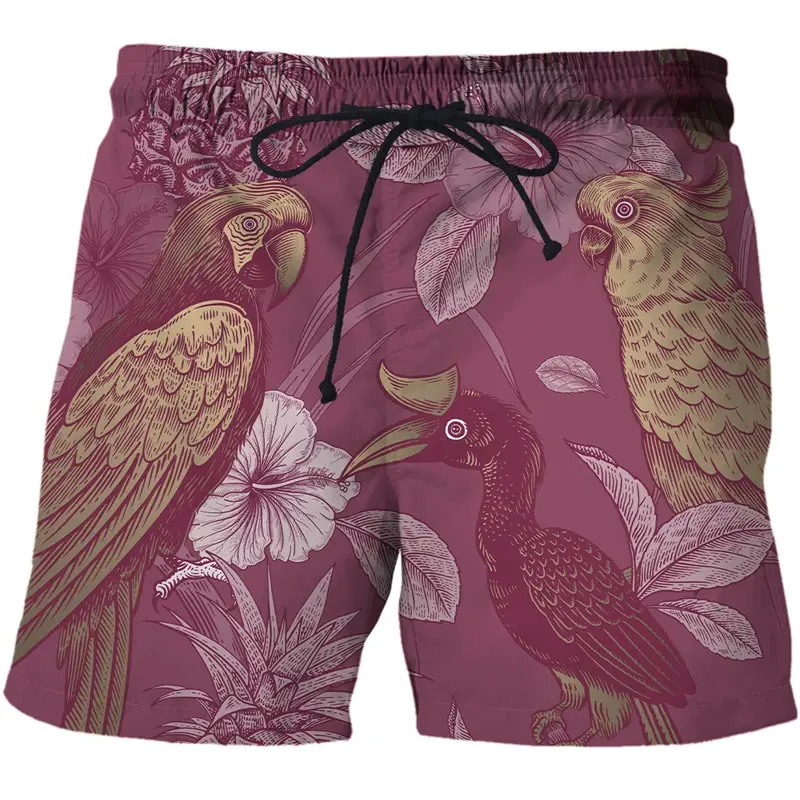 Retro Animal 3d Printed Shorts For Men Bird Snake Flower Street Short Beach Pants Summer Fashion Leisure Trend Short Trousers