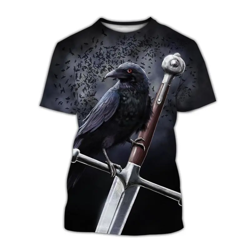 Black Crow Skull Graphic T-shirt Men's Clothing Dark Style 3D Print Short Sleeve O-neck T Shirts 2025 Summer Harajuku Novel Tees