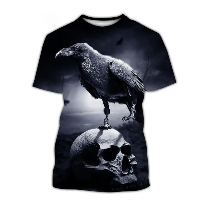Black Crow Skull Graphic T-shirt Men's Clothing Dark Style 3D Print Short Sleeve O-neck T Shirts 2025 Summer Harajuku Novel Tees