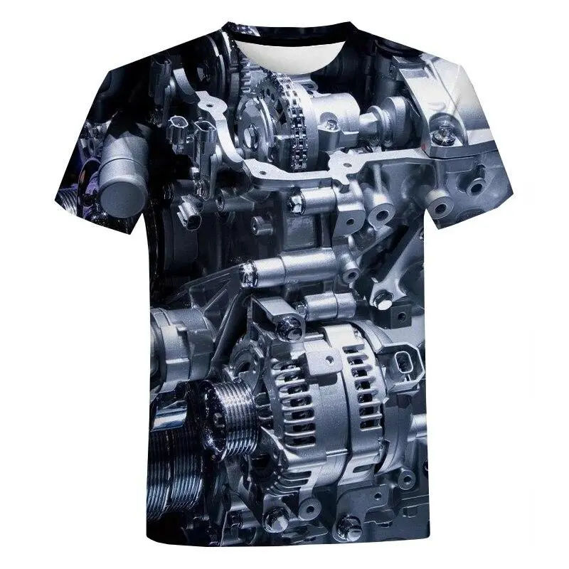 Men's T-shirt 3D Print Supercar Engine Mechanical Graphic O-neck Short Sleeve T Shirt Personality Harajuku Street Breathable Tee