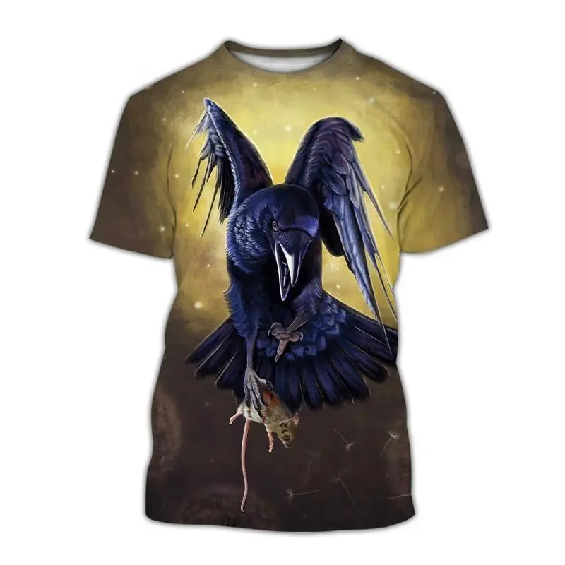 Black Crow Skull Graphic T-shirt Men's Clothing Dark Style 3D Print Short Sleeve O-neck T Shirts 2025 Summer Harajuku Novel Tees