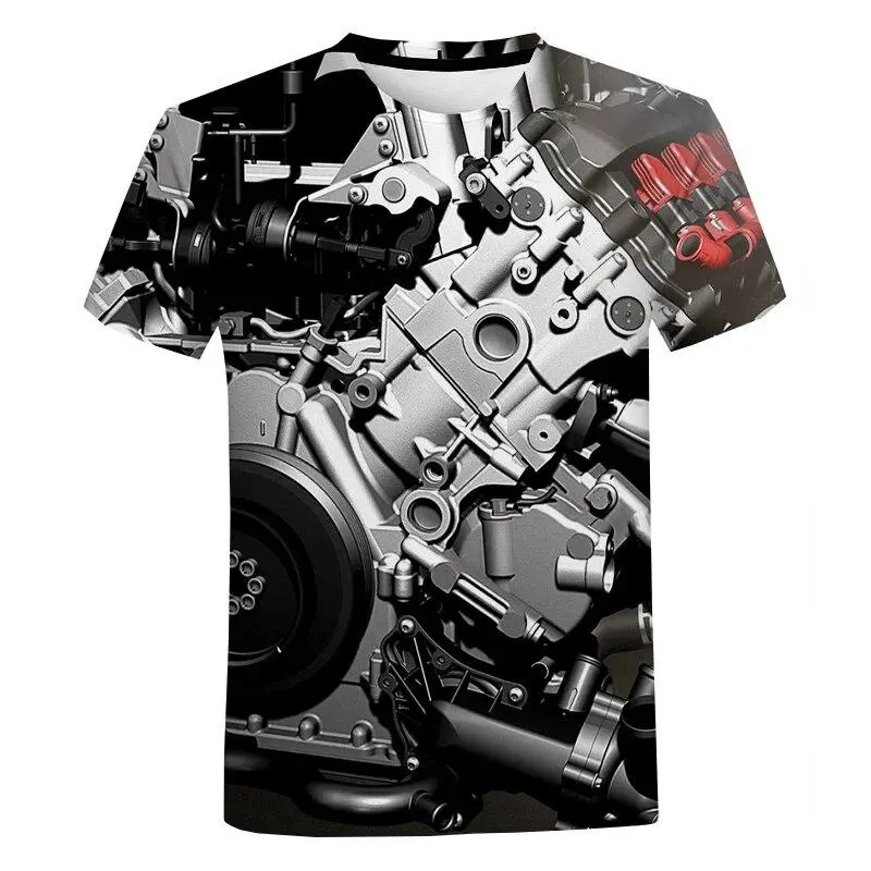 Men's T-shirt 3D Print Supercar Engine Mechanical Graphic O-neck Short Sleeve T Shirt Personality Harajuku Street Breathable Tee