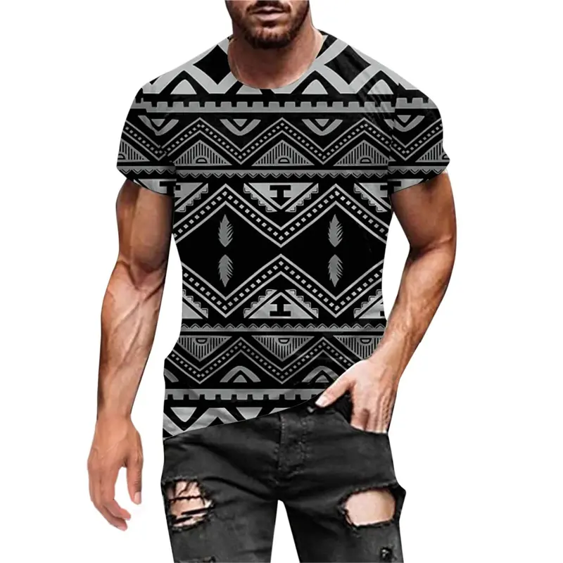 Harajuku Streetwear T-shirt Men's Clothing Round Neck Short Sleeve T Shirts 3D Print Graphics Irregular Striped Casual Tees Tops