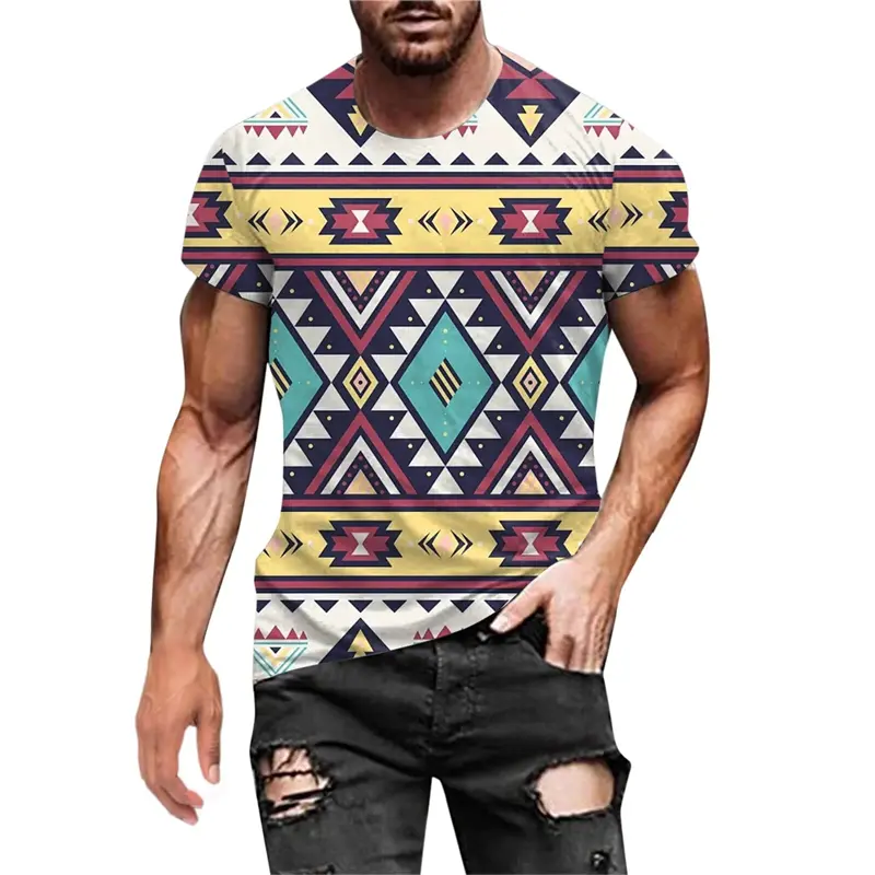 Harajuku Streetwear T-shirt Men's Clothing Round Neck Short Sleeve T Shirts 3D Print Graphics Irregular Striped Casual Tees Tops