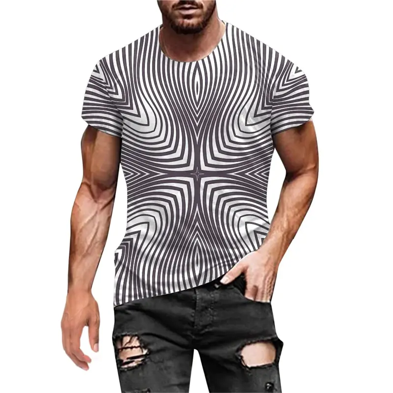 Harajuku Streetwear T-shirt Men's Clothing Round Neck Short Sleeve T Shirts 3D Print Graphics Irregular Striped Casual Tees Tops