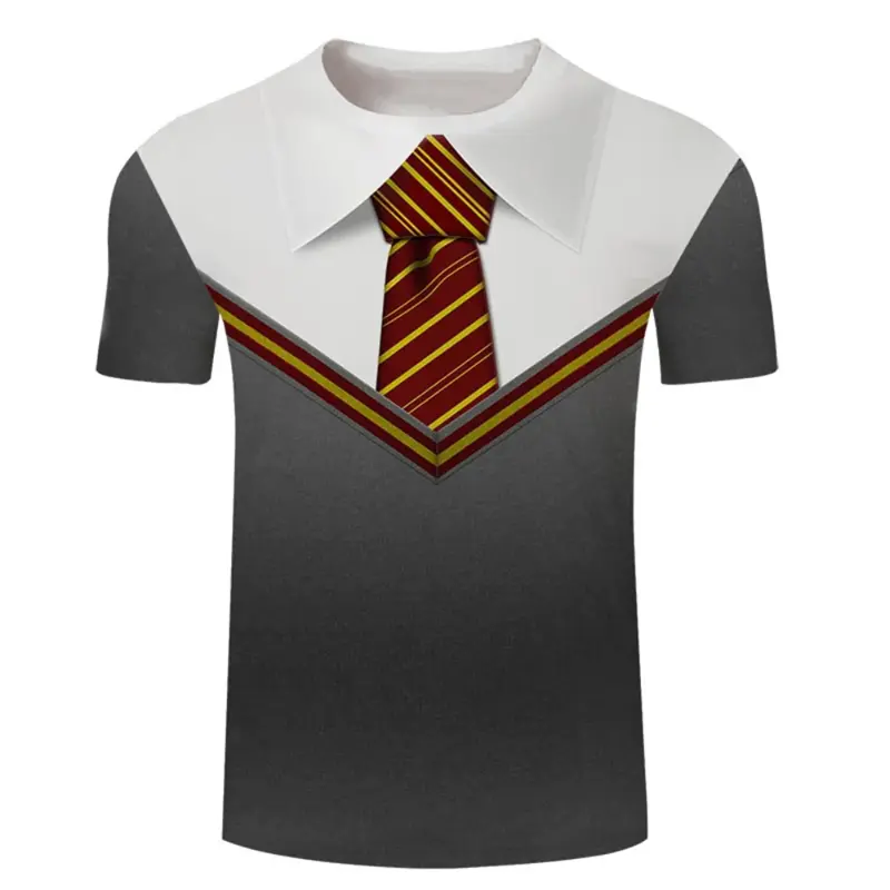 Printed Suit Collar And Tie Tee Shirt O-neck Short  De Hombre Formal Funny Design Summer New Clothing Men Wear comfortable Tees