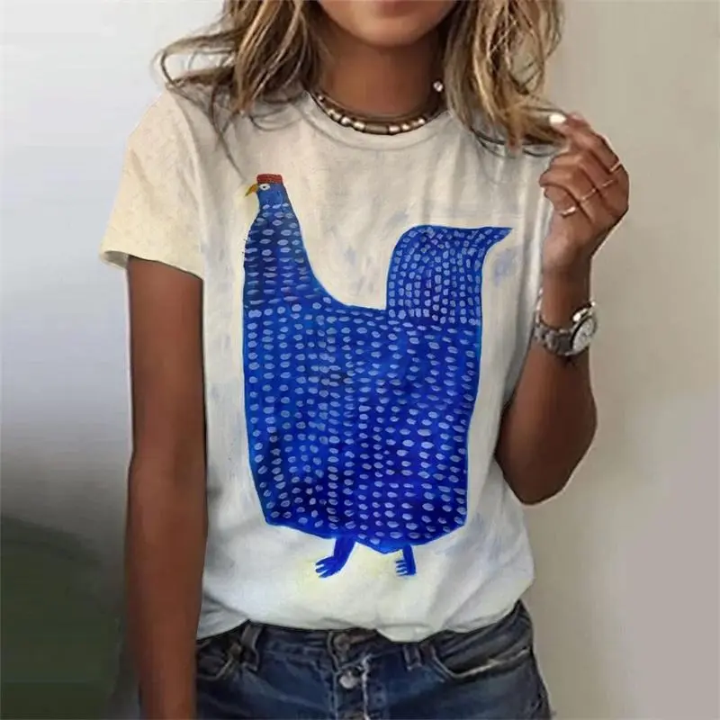 Cute Cartoon Funny Chicken T-shirt For Women Animal 3D Print Casual Daily Loose Short Sleeve Tee Shirts Summer Trend Simple Y2k