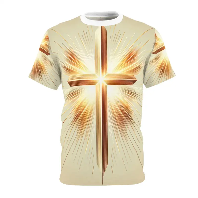 Golden Cross Print Jesus T Shirts For Men Easter Festival Street Short Sleeve T-shirt Cool 3d Effect Best Gift Fashion Tee Top