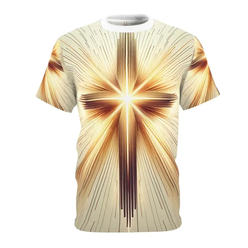 Golden Cross Print Jesus T Shirts For Men Easter Festival Street Short Sleeve T-shirt Cool 3d Effect Best Gift Fashion Tee Top
