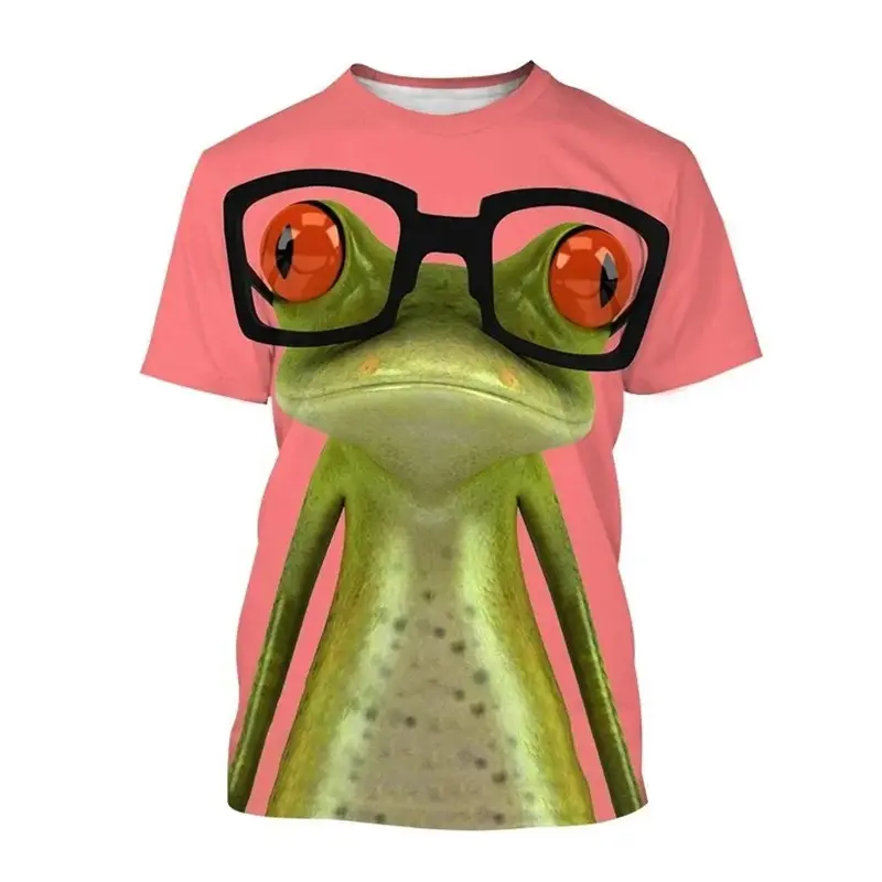 Cool Fun Frog T-shirt Round Neck Short Sleeves Animal 3D Printing T Shirt Street Wear For Men's Kids Summer Fashion Trend Tees