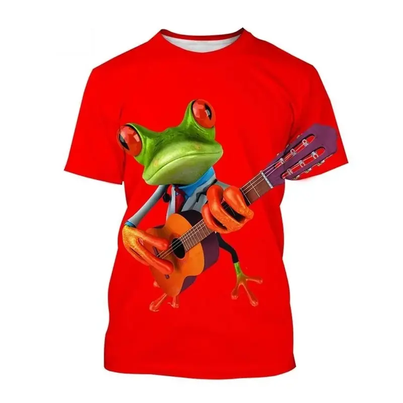 Cool Fun Frog T-shirt Round Neck Short Sleeves Animal 3D Printing T Shirt Street Wear For Men's Kids Summer Fashion Trend Tees
