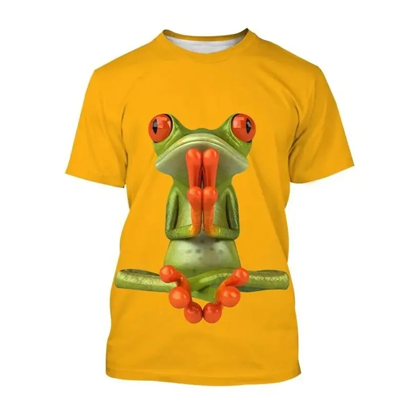 Cool Fun Frog T-shirt Round Neck Short Sleeves Animal 3D Printing T Shirt Street Wear For Men's Kids Summer Fashion Trend Tees