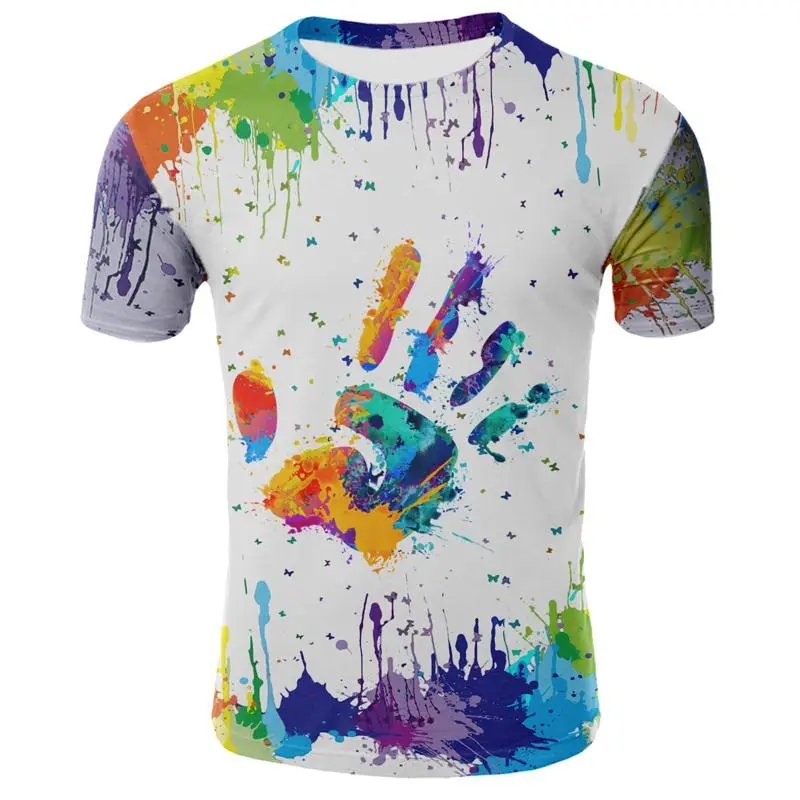 Palm Graffiti Painting T-shirts Men's Clothing 3D Printed Design Round Neck Short Sleeve Tops Breathable Comfortable T-shirt